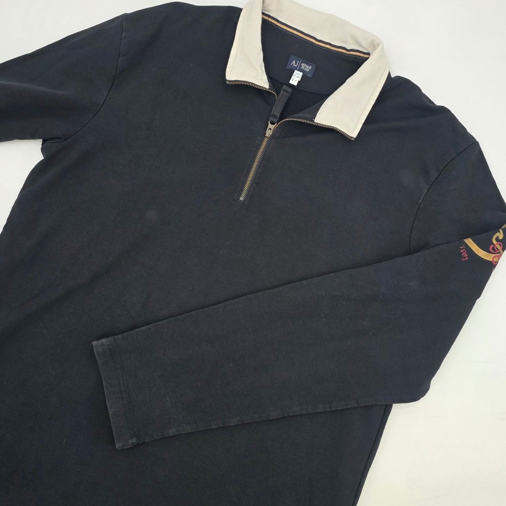 ARMANI JEANS VINTAGE 1/4 ZIP PULLOVER MENS LARGE BLACK PERFORMANE SWEATSHIRT EUC